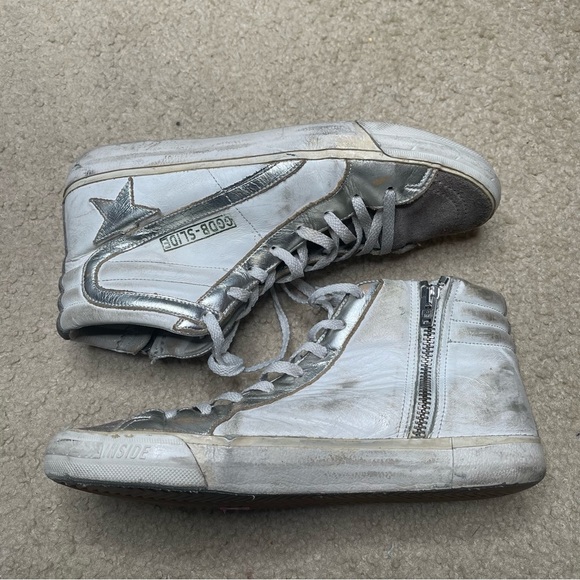 Golden Goose High Top Slide Sneakers Silver and White - Picture 4 of 9